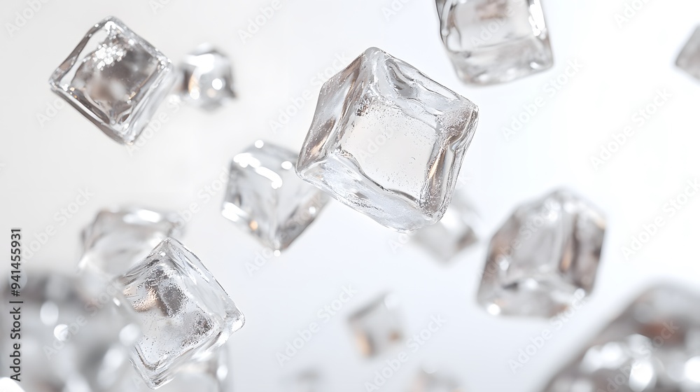 CG Floating Ice Cubes: Perfectly clear CG ice cubes hovering above a white background, with detailed textures and light reflections.
CG Floating Ice Cubes: Perfectly clear CG ice cubes hovering above a white background, with detailed textures and light reflections.