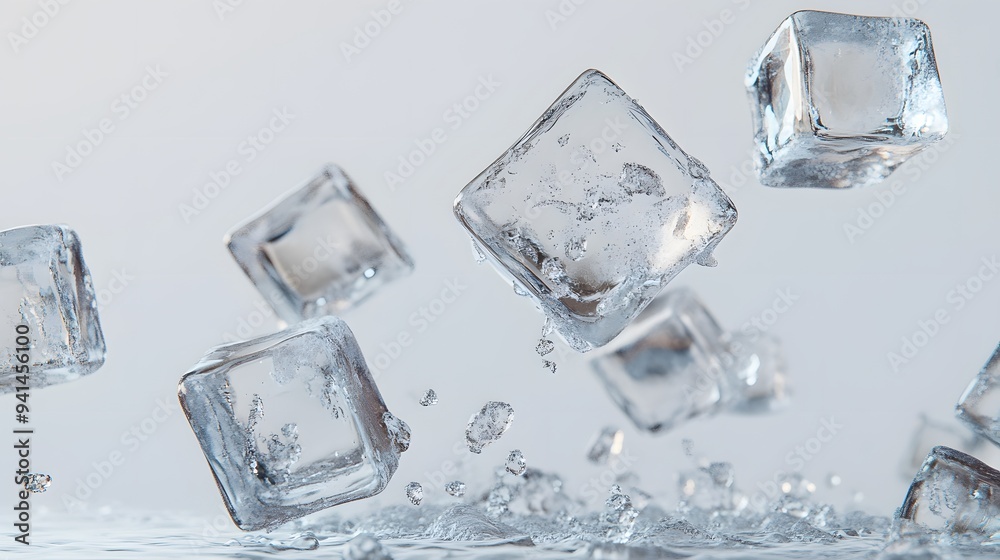 CG Floating Ice Cubes: Perfectly clear CG ice cubes hovering above a white background, with detailed textures and light reflections.
CG Floating Ice Cubes: Perfectly clear CG ice cubes hovering above a white background, with detailed textures and light reflections.