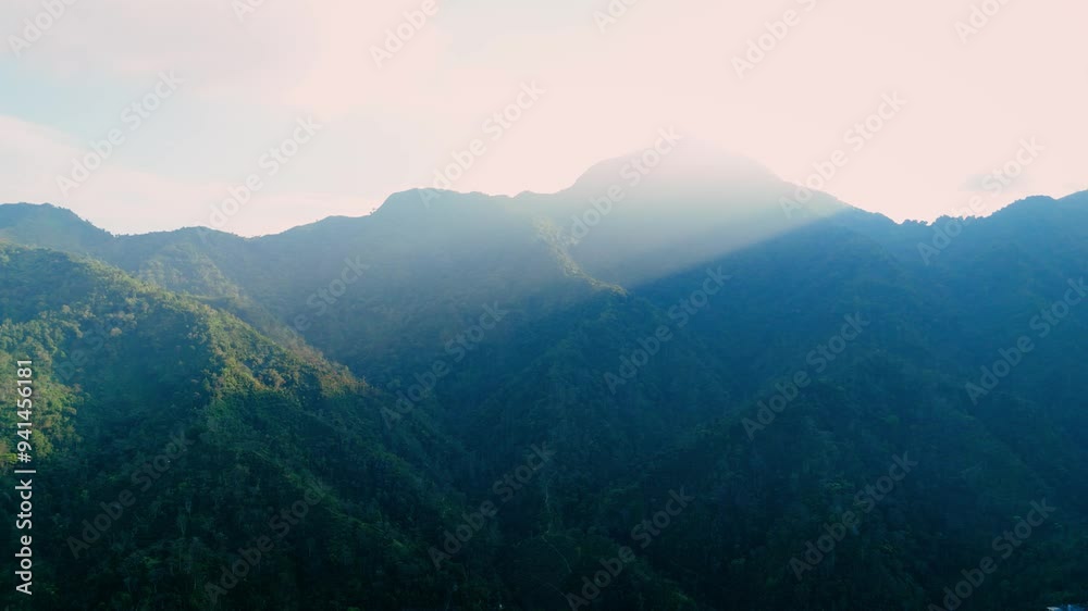 Aerial view of forest mountain in the morning with sunlight Aerial view of forest mountain in the morning with sunlight