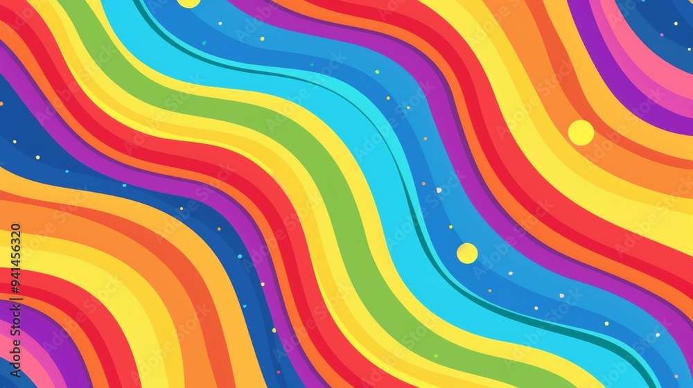 Abstract Rainbow Groovy Wavy Line Background in 1970s Hippie Retro Style, Colorful and Vibrant Vector Pattern for Textile and Wrap Design Abstract Rainbow Groovy Wavy Line Background in 1970s Hippie Retro Style, Colorful and Vibrant Vector Pattern for Textile and Wrap Design