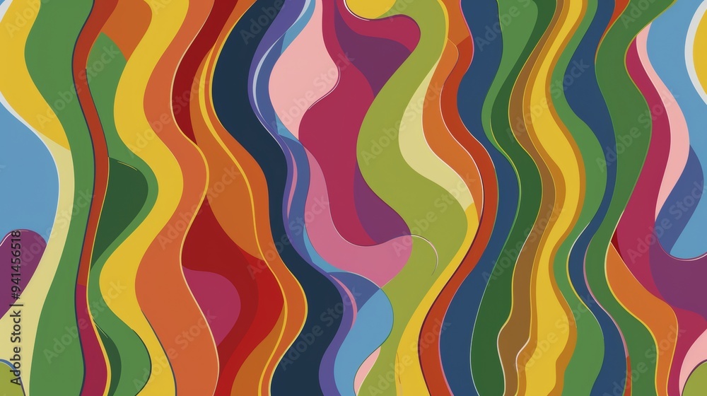 Abstract Rainbow Groovy Wavy Line Background in 1970s Hippie Retro Style, Colorful and Vibrant Vector Pattern for Textile and Wrap Design Abstract Rainbow Groovy Wavy Line Background in 1970s Hippie Retro Style, Colorful and Vibrant Vector Pattern for Textile and Wrap Design