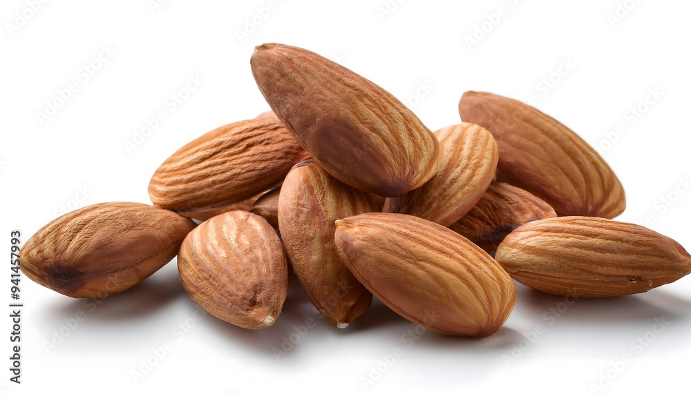 An isolated pile of almonds on a white background An isolated pile of almonds on a white background