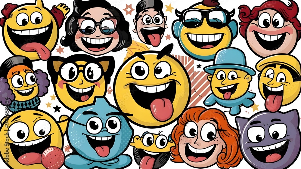 Vibrant cartoon characters showcase fun, playful emotions in pop art Vibrant cartoon characters showcase fun, playful emotions in pop art