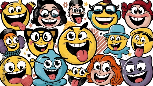 Wallpaper Mural Vibrant cartoon characters showcase fun, playful emotions in pop art Torontodigital.ca