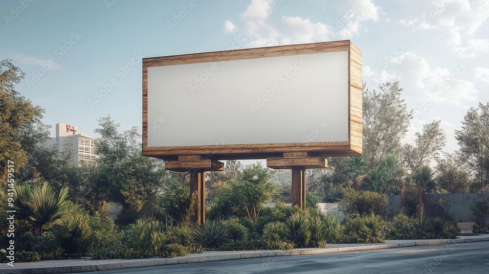 Fototapeta premium Wooden Billboard in Natural Setting - Generative AI