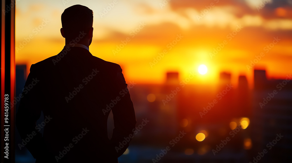 A businessman stands in silhouette against a stunning sunset, symbolizing ambition and success in a vibrant urban setting. A businessman stands in silhouette against a stunning sunset, symbolizing ambition and success in a vibrant urban setting.