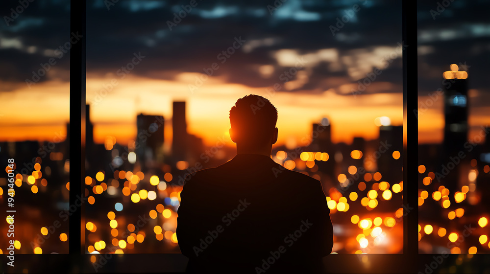 A contemplative person gazes at a stunning city skyline during sunset, reflecting on the beauty of urban life.