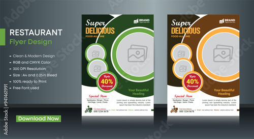 The restaurant menu and food flyer design templates are modern with colorful A4 sizes. Vector illustrations for food and drink marketing material, ads, templates, and cover design