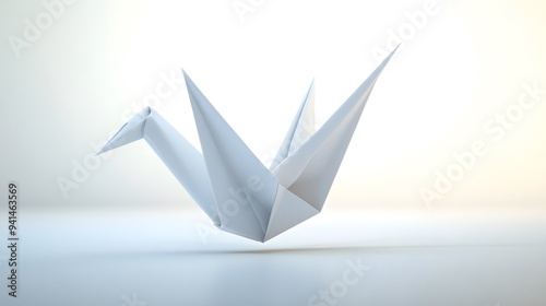 CG Floating Paper Crane: A detailed CG origami paper crane, floating delicately on a clean white background. 