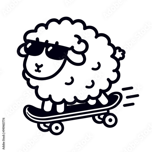 cool sheep on a skateboard doodle sketch