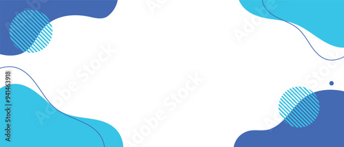 青い流体シェイプの背景イラスト素材　flat hand drawn fluid blue shapes background.Cute abstract shapes.Vector loose frame.