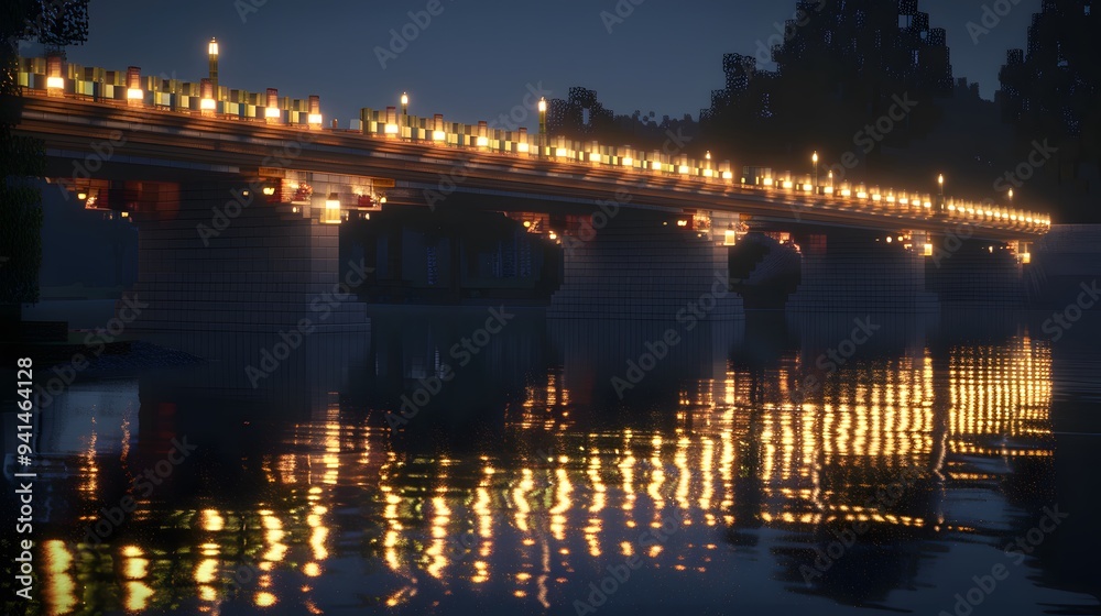 Illuminated Bridge over Calm Water at Dusk Illuminated Bridge over Calm Water at Dusk