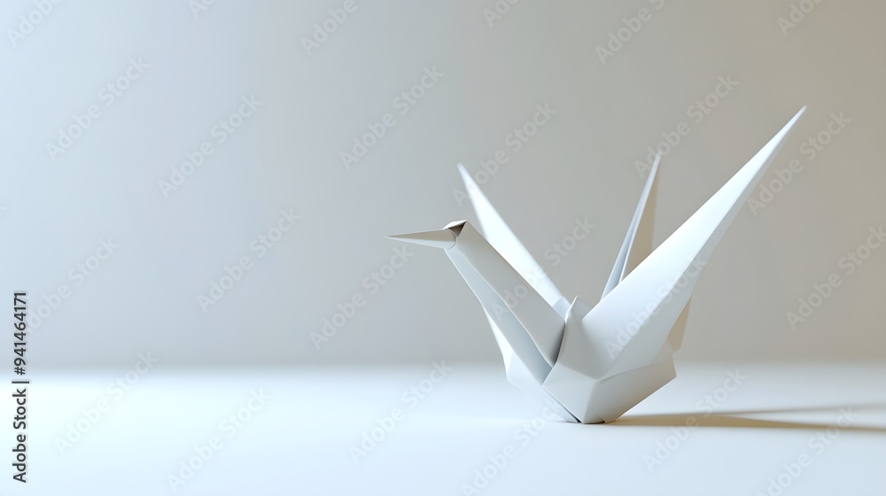 CG Floating Paper Crane: A detailed CG origami paper crane, floating delicately on a clean white background.
CG Floating Paper Crane: A detailed CG origami paper crane, floating delicately on a clean white background.