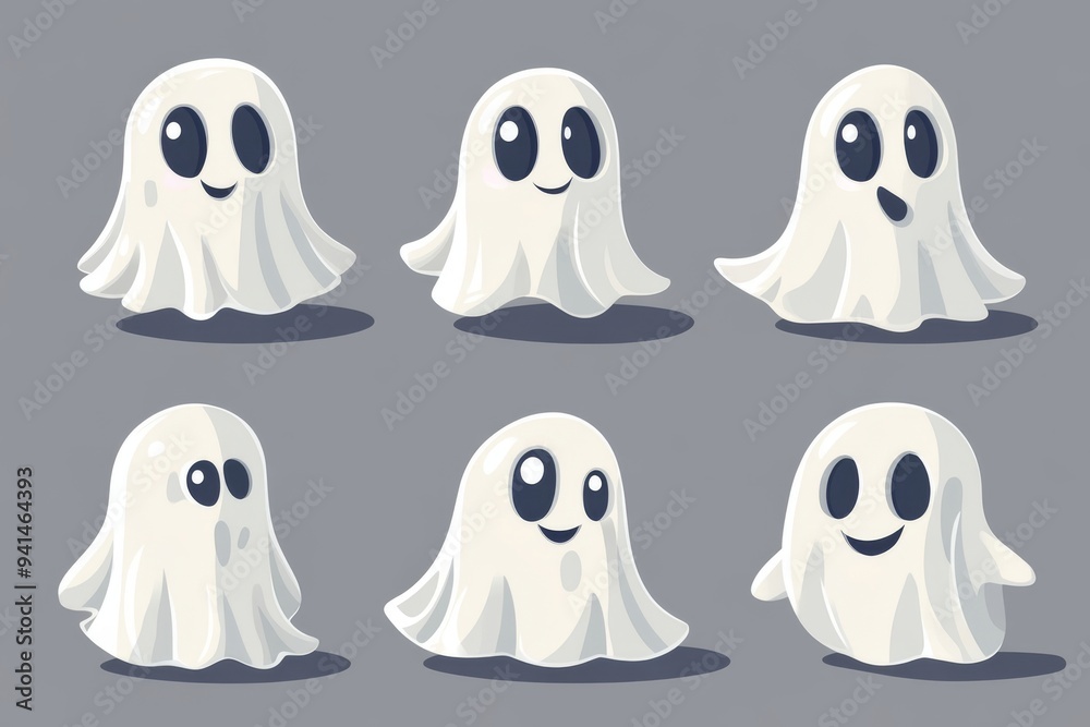 Whimsical ghost cartoons. Cheerful Halloween apparitions. Playful spirits and spooky elements. Whimsical ghost cartoons. Cheerful Halloween apparitions. Playful spirits and spooky elements.