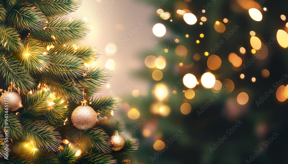 holiday banner decorated christmas tree bokeh lights holiday banner decorated christmas tree bokeh lights