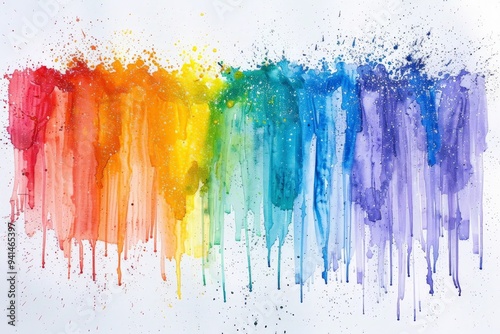 Hand painted rainbow watercolor ink splash, Paint Splatter powder festival explosion burst isolated white background