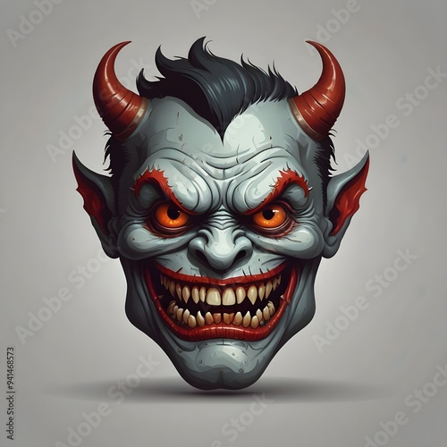 Cartoon horror devil character face smile. Illustration.