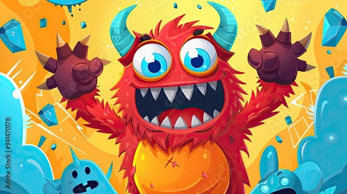 Monster Wallpaper illustration for full print t-shirt design, web background or for poster.