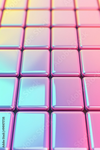 Colorful 3D tiles with a glossy finish, showcasing a gradient of pink, blue, and yellow hues, creating a vibrant and modern background.