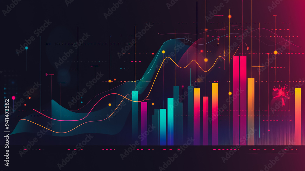 Charts and graphs with statistics for innovation Digital analyzes business potential and predicts future developments in the company's growth. Abstract black background Charts and graphs with statistics for innovation Digital analyzes business potential and predicts future developments in the company's growth. Abstract black background