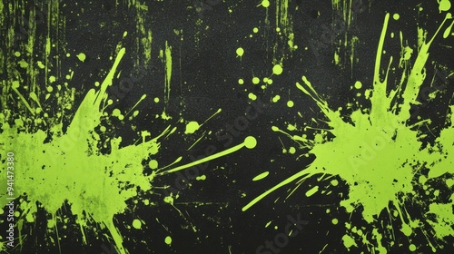 Vibrant Green Splatter on Black Abstract Background