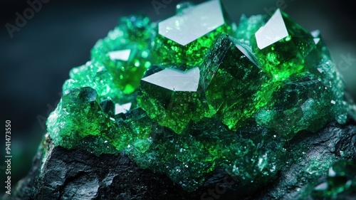 Detailed view of tsavorite garnet showcasing rich green hues and sharp facets photo