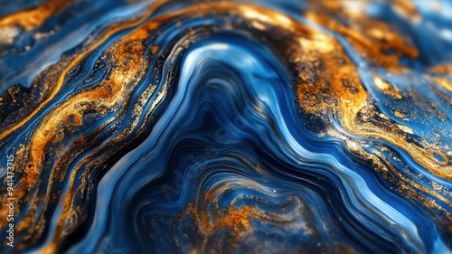 Detailed view of pietersite with vivid blue and golden streaks photo