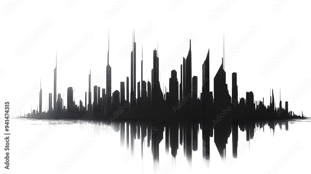 CG Futuristic City Skyline Silhouette: A sleek, CG-rendered silhouette of a futuristic city skyline, set against a stark white background.
CG Futuristic City Skyline Silhouette: A sleek, CG-rendered silhouette of a futuristic city skyline, set against a stark white background.