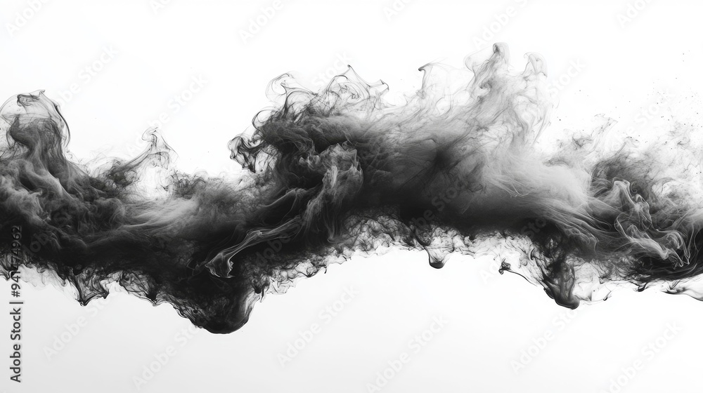 Black Smoke Swirl on White Background - Generative AI Black Smoke Swirl on White Background - Generative AI