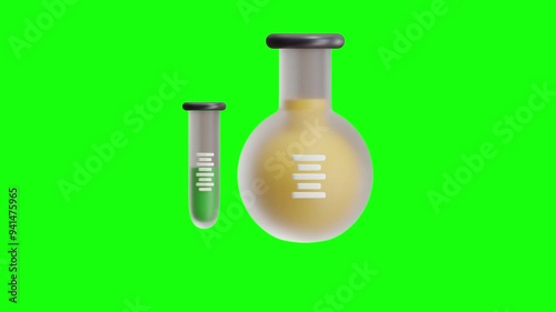 3D Illustration of Laboratory Flasks with Colored Liquids Icon Animation


