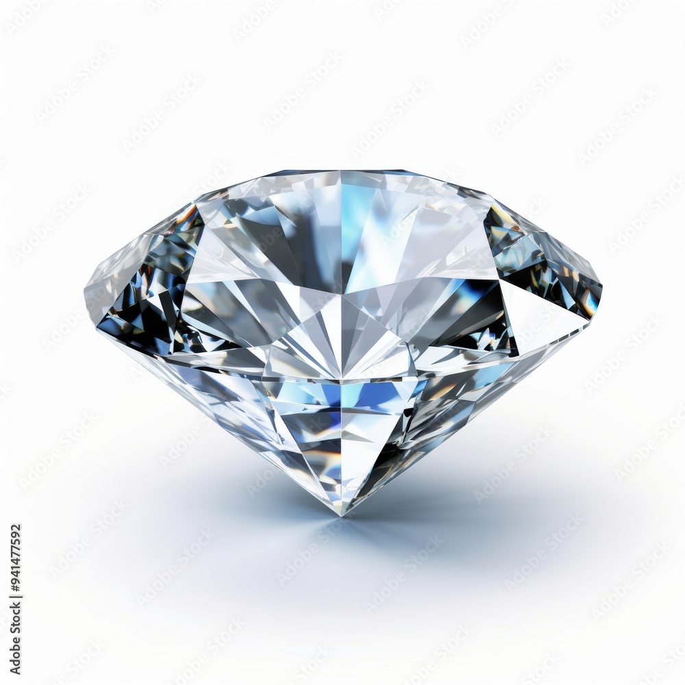 A Brilliant Cut Diamond Gemstone Positioned Elegantly on white background A Brilliant Cut Diamond Gemstone Positioned Elegantly on white background