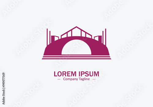 Minimal abstract logo of round shaped building icon vector design on white background