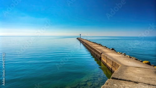 scenic, beauty, tranquility, blue sea, travel, landscape, A minimalist stock photo featuring the stunning wild coast of the Black Sea breakwater with the serene blue sea in the background