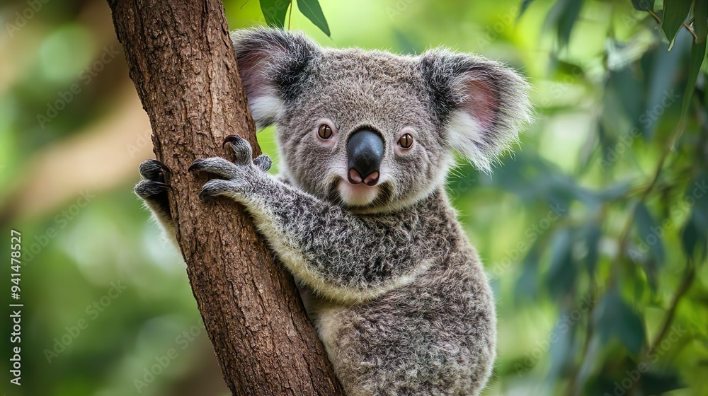 Endearing koala clinging to a branch perfect for adorable animal-themed images Endearing koala clinging to a branch perfect for adorable animal-themed images