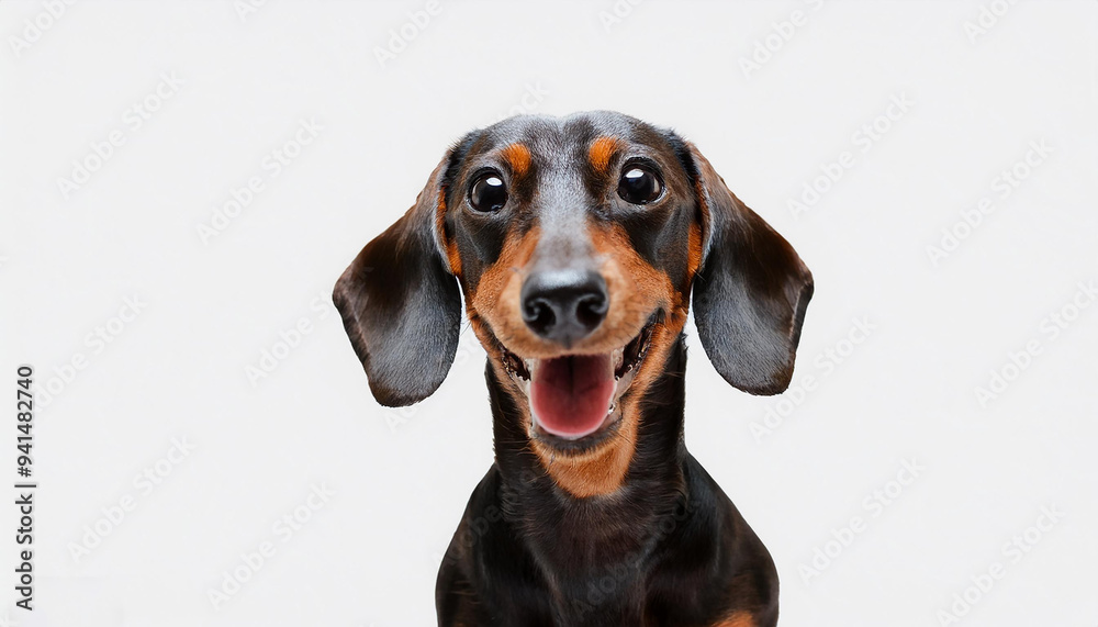 A young dachshund dog is posing for a cute, happy, crazy dog headshot while playing A young dachshund dog is posing for a cute, happy, crazy dog headshot while playing
