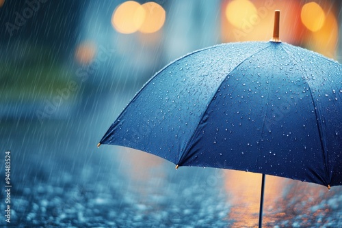 Wallpaper Mural A blue umbrella stands against a backdrop of rain, evoking feelings of comfort and shelter during a stormy day. Torontodigital.ca