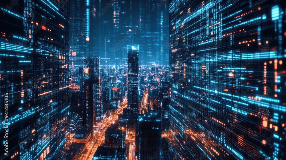 A modern city at night, illuminated by glowing skyscrapers and high-tech digital displays. A premium background for showcasing the latest technology trends. A modern city at night, illuminated by glowing skyscrapers and high-tech digital displays. A premium background for showcasing the latest technology trends.
