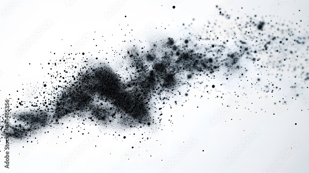 Obraz premium CG Render of Floating Particles: A swirl of tiny, glowing CG particles suspended in mid-air, contrasted against a pure white background. 