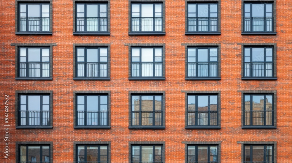 A red brick urban facade with modern windows, blending the old and new elements of city architecture, in a vibrant city neighborhood. A red brick urban facade with modern windows, blending the old and new elements of city architecture, in a vibrant city neighborhood.