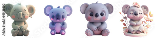 Adorable cartoon koalas in various poses, showcasing cuteness and charm, perfect for children's content and illustrations.