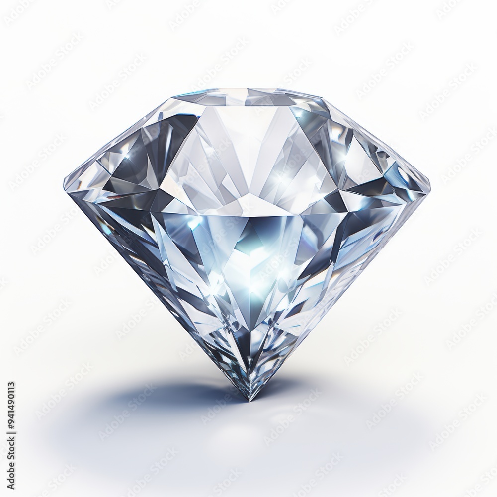 A Brilliant Cut Diamond Gemstone Positioned Elegantly on white background A Brilliant Cut Diamond Gemstone Positioned Elegantly on white background
