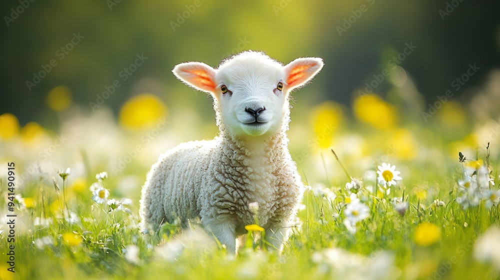 Charming lamb grazing in a lush meadow ideal for capturing springtime animal moment Charming lamb grazing in a lush meadow ideal for capturing springtime animal moment