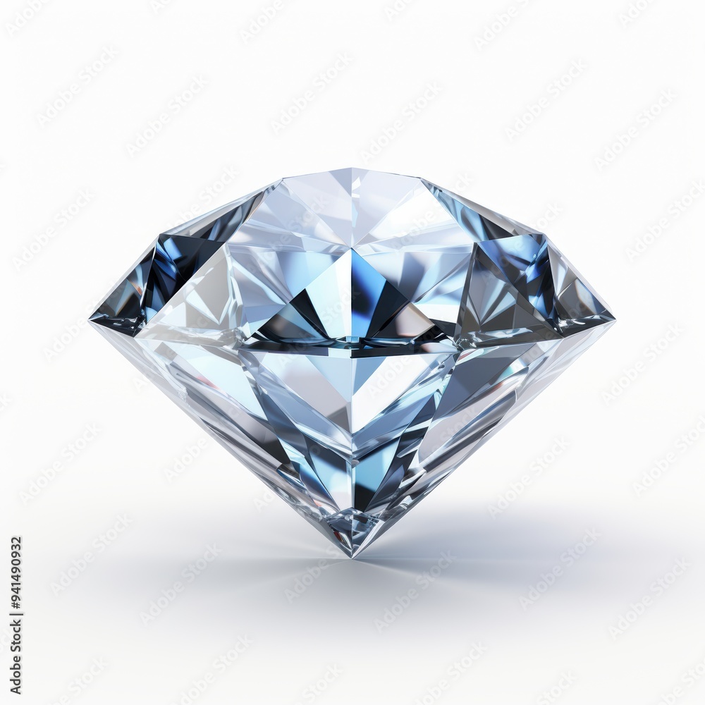 A Brilliant Cut Diamond Gemstone Positioned Elegantly on white background A Brilliant Cut Diamond Gemstone Positioned Elegantly on white background
