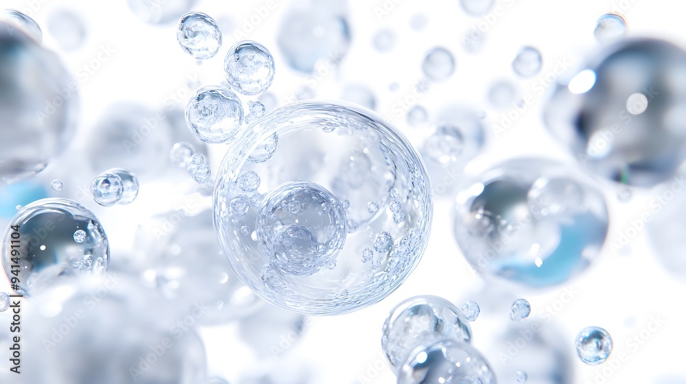CG Transparent Bubble Cluster: A cluster of transparent CG bubbles, varying in size, floating on a white background.
