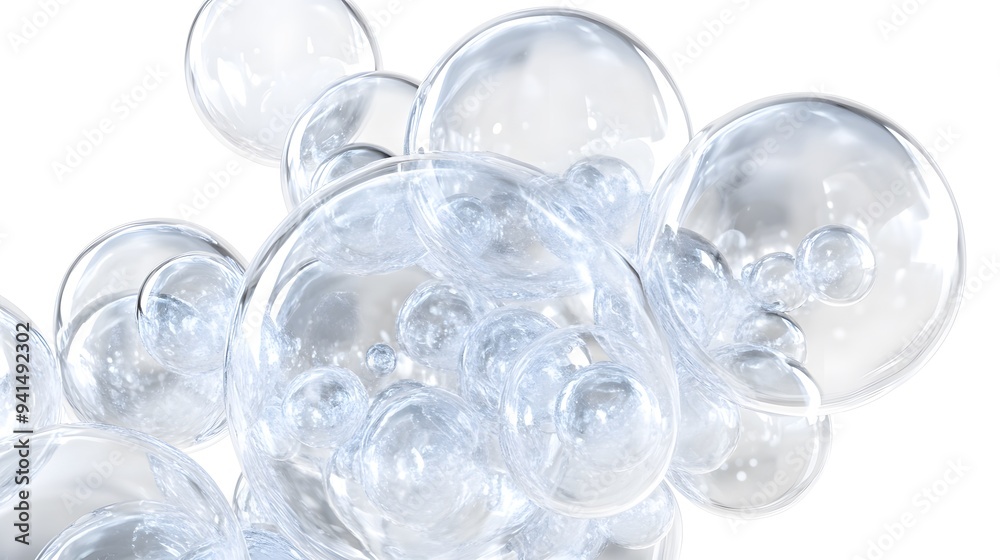 CG Transparent Bubble Cluster: A cluster of transparent CG bubbles, varying in size, floating on a white background.
CG Transparent Bubble Cluster: A cluster of transparent CG bubbles, varying in size, floating on a white background.