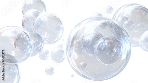 CG Transparent Bubble Cluster: A cluster of transparent CG bubbles, varying in size, floating on a white background. 