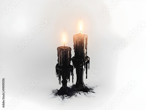 Haunting Halloween Candles in Gothic Victorian Atmosphere on White Background photo