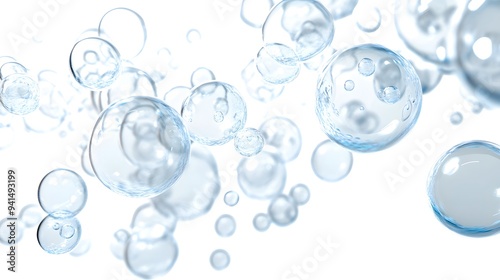 CG Transparent Bubble Cluster: A cluster of transparent CG bubbles, varying in size, floating on a white background. 