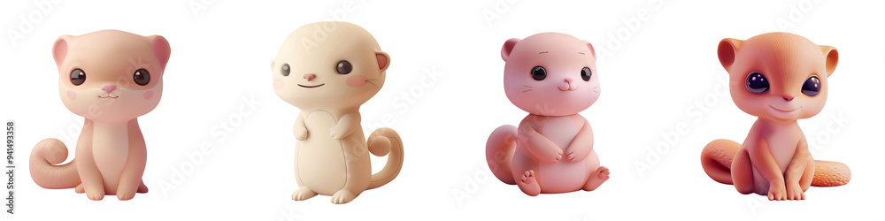 Cute cartoon animal characters featuring playful otters in soft pastel colors, perfect for children's art and whimsical designs. Cute cartoon animal characters featuring playful otters in soft pastel colors, perfect for children's art and whimsical designs.
