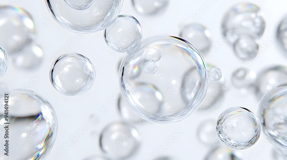 CG Transparent Bubble Cluster: A cluster of transparent CG bubbles, varying in size, floating on a white background.
CG Transparent Bubble Cluster: A cluster of transparent CG bubbles, varying in size, floating on a white background.